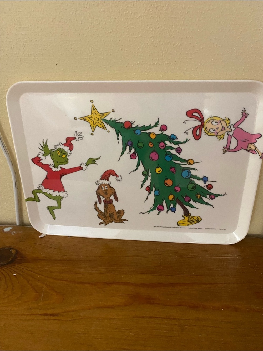 Dr. Seuss Grinch Christmas Tray with Green Tree and Red Accents